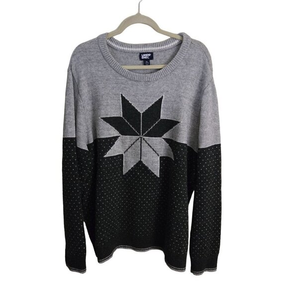 Lands' End Hunter Star BirdEye Knit Wool Blend Crewneck Sweater Size XL - Picture 2 of 11